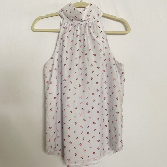 J. Crew Silk Blend Cherry Print Sleeveless HighTie Neck Halter Blouse Top - Picture 2 of 14